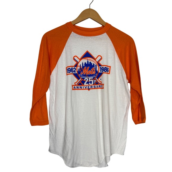 Handtex Other - Vintage 1985 NY Mets 25th Anniversary Handtex Raglan Shirt Orange White Large